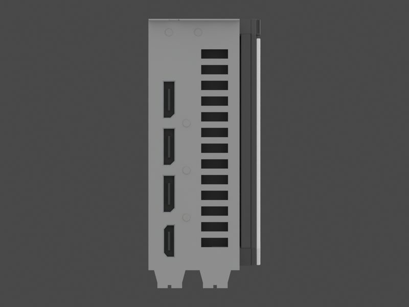 Output bracket end of our approximate 3D model of the ASUS Dual GeForce RTX 5060 Ti O16G (render of our approximate model, not a product photograph)
