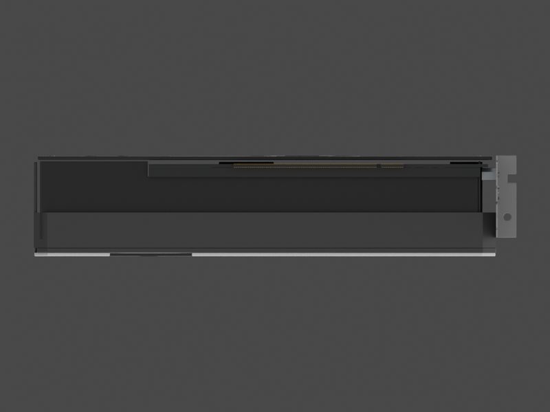 Lower edge with the PCIe connector of our approximate 3D model of the ASUS Dual GeForce RTX 5060 Ti O16G (render of our approximate model, not a product photograph)