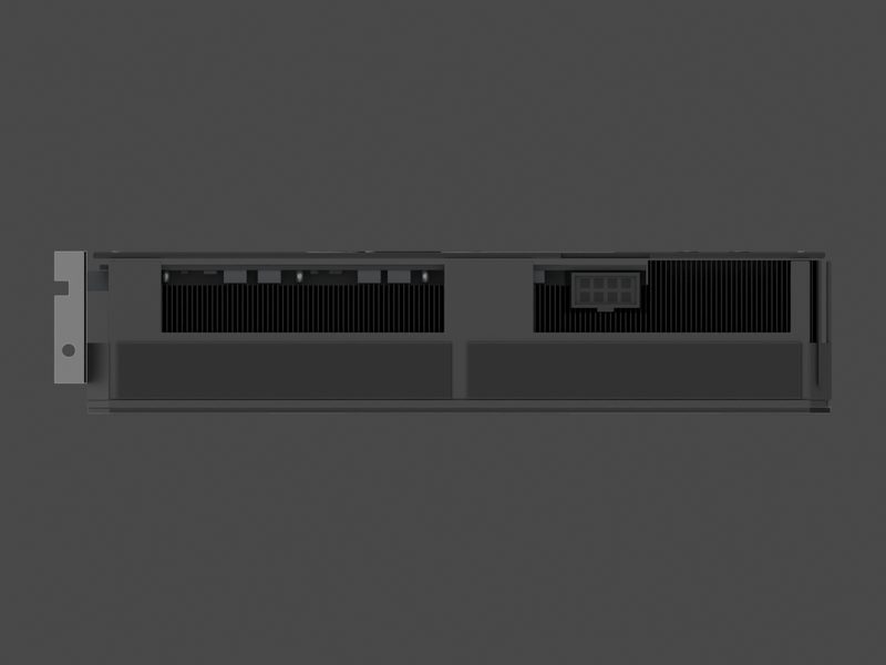 Top edge with the power socket of our approximate 3D model of the ASUS Dual GeForce RTX 5060 Ti O16G (render of our approximate model, not a product photograph)