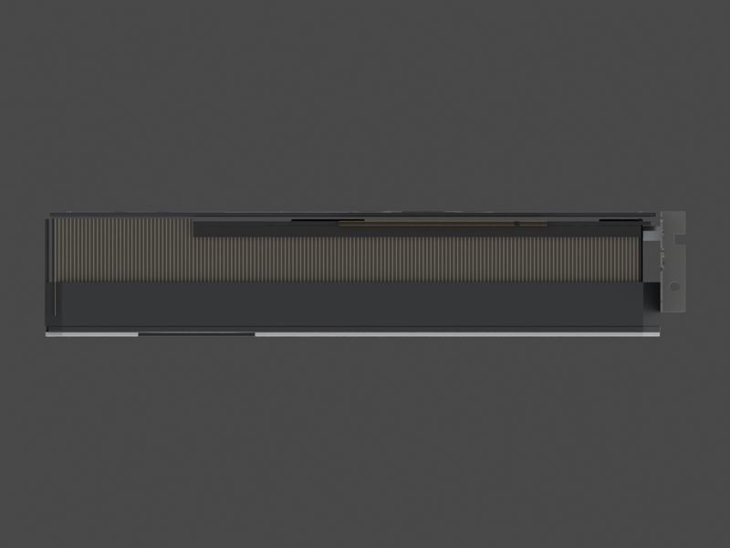 Lower edge with the PCIe connector of our approximate 3D model of the ASUS Dual GeForce RTX 5070 O12G (render of our approximate model, not a product photograph)