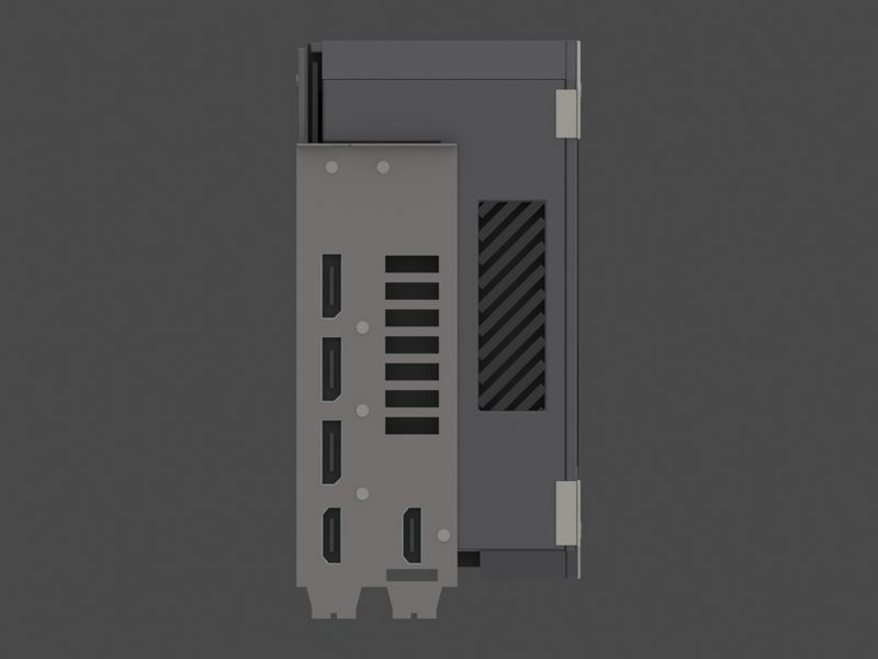 Output bracket end of our approximate 3D model of the ASUS TUF GeForce RTX 5080 O16G (render of our approximate model, not a product photograph)