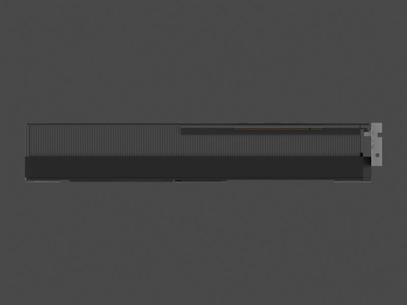 Lower edge with the PCIe connector of our approximate 3D model of the Gigabyte GeForce RTX 5070 GAMING OC 12G (render of our approximate model, not a product photograph)