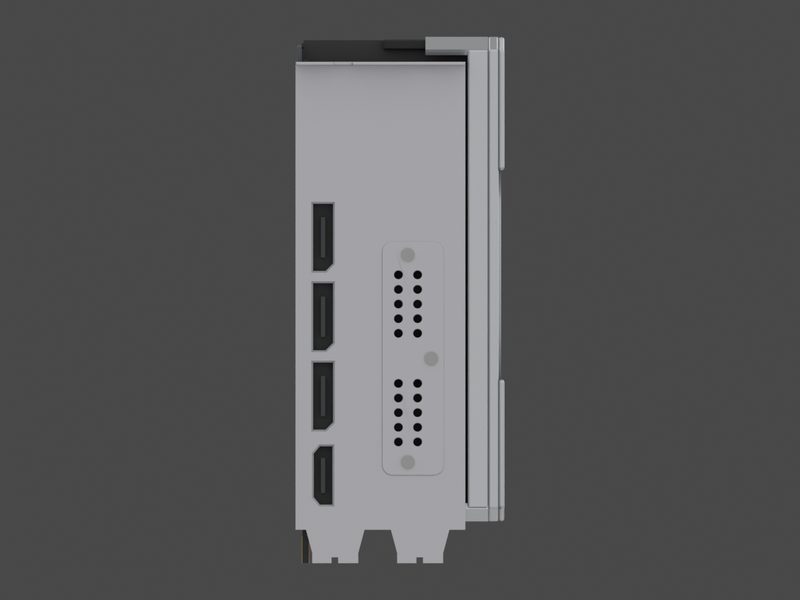 Output bracket end of our approximate 3D model of the MSI GeForce RTX 5070 Ventus 2X OC (render of our approximate model, not a product photograph)
