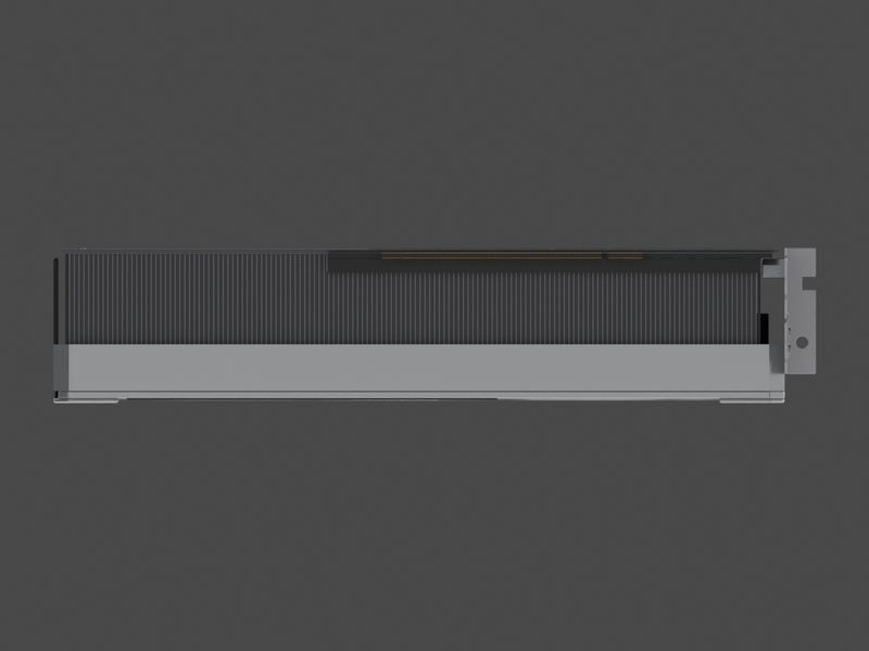 Lower edge with the PCIe connector of our approximate 3D model of the MSI GeForce RTX 5070 Ventus 2X OC (render of our approximate model, not a product photograph)