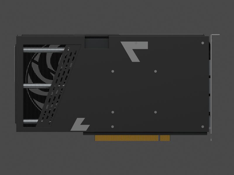 Backplate side of our approximate 3D model of the Zotac GeForce RTX 5060 Ti 16GB Twin Edge OC (render of our approximate model, not a product photograph)