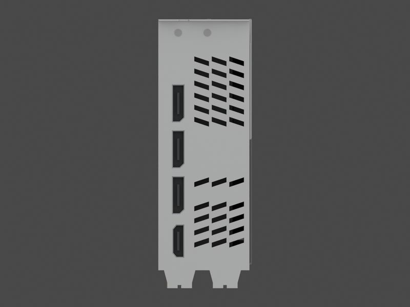 Output bracket end of our approximate 3D model of the Zotac GeForce RTX 5060 Ti 16GB Twin Edge OC (render of our approximate model, not a product photograph)