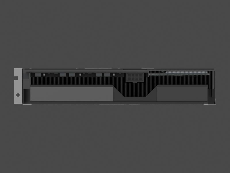 Top edge with the power socket of our approximate 3D model of the Zotac GeForce RTX 5060 Ti 16GB Twin Edge OC (render of our approximate model, not a product photograph)